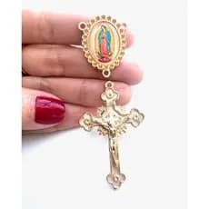 KIT - ENTREMEIO NOSSA SENHORA DE GUADALUPE + CRUZ ESMALTADA (1 DUPLA) Ouro Cataforético