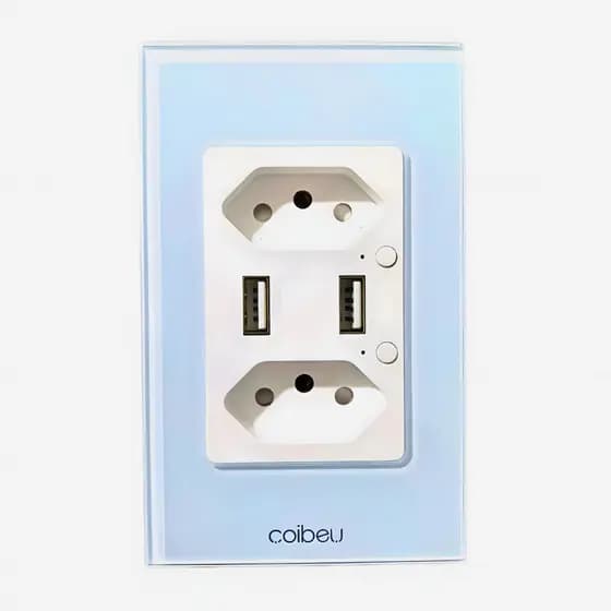 Tomada Inteligente WiFi 16A Painel 2 USB Compatível Alexa Google Tuya Bivolt