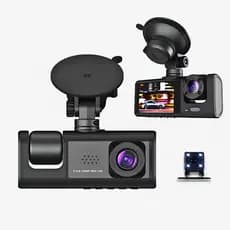 Câmera Veicular DVR WiFi 3 Lentes 1296P Frontal Interna Ré Visão Noturna Sensor G