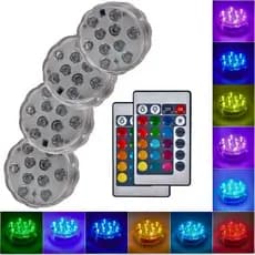 Kit 4 Luzes LED Submersíveis RGB Piscina Aquário Controle Remoto À Prova D'Água