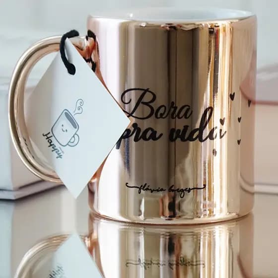 Caneca Cromada Espelhada Rose Personalizada com seu Nome