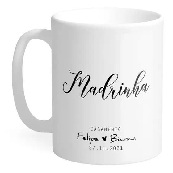 Caneca Madrinha e Padrinho Casamento Personalizada Com Nome Presente