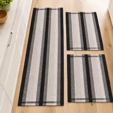 Kit Tapete Passadeira Cozinha 3 Peças 100% Algodão Lavável Decorativo 1,40x40 + 2 Tapetes 48x67