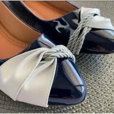 Sapatilha Feminina Confortável Bico Fino Sapatilha Azul Cordão Trançado Elegante