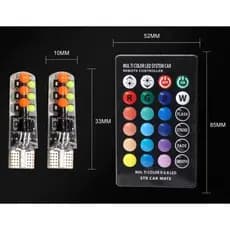 Kit T10 meia luz LED RGB com controle estrobo várias cores CANBUS