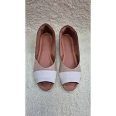 Peep Toe Sapatilha Aberta na Frente Feminina Tri-color Marrom