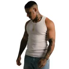 Regata Masculina Branca Preta de Academia Justa Canelada Estilo Americana Hip Hop Rapper