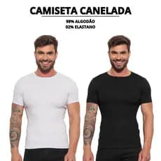 Camiseta Canelada Slim Justa ao Corpo Estilo Americano