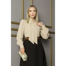 Blusa Camisa Bege Off White Areia Marfim Laço Gravatinha Manga Longa Com Botão  Renda Social Romântica Evangelica