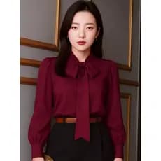 Blusa Camisa Marsala Vinho Bordô Coreana Dorama K-Pop Korea Laço Gravatinha Manga Longa Evangélica Social Trabalho