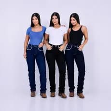 Calça Country Bordada Brilho Cintura Alta Feminina Rodeio com Lycra Elastano Cós Alto Empina Bumbum