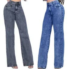 Kit 2 Calças Jeans Wide Leg Feminina Larga Modelagem Modeladora Premium