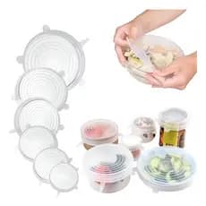 Kits 12 Tampas Silicone Transparente Conservação Alimentos