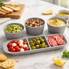Kit Petisqueira 3 Divisórias Com 3 Porta Molhos Tigelas 400ml Cinza-escuro