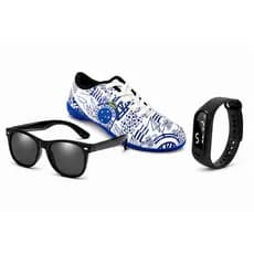 Kit Chuteira Infantil Society Cruzeiro Branca Elite + Relógio Digital + Óculos ⚽| Envio Rápido | 28 ao 36