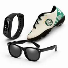 Kit Chuteira Infantil Society Verdão Branca Estrela + Relógio Digital + Óculos ⚽| Envio Rápido | 28 ao 36