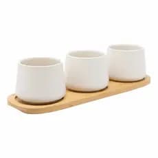 Jogo Com 3 Bowls Com Bandeja Lyor De Bambu 31cm X 10cm X 7cm