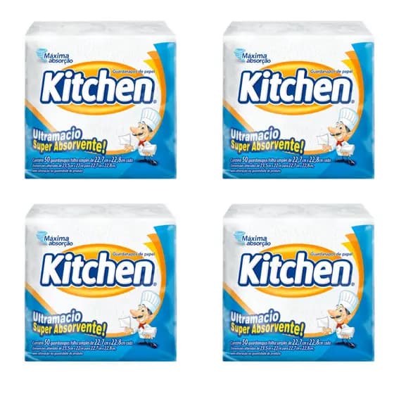 Kit 4 Guardanapos 22,7x22,8cm Folha Simples Kitchen com 50 folhas por Pacote