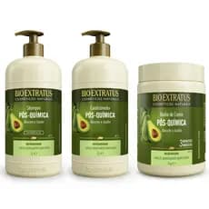 Kit Pós-Química Shampoo, Condicionador e Banho de Creme Bio Extratus - 1L Tratamento Restaurador