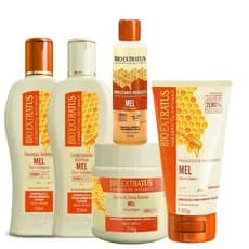 Kit Nutritivo Mel,ChiColágeno Bio Extratus 250ml Preenchedor Capilar- 5  Shampo,Condicionador,Máscara,Finalizador,Óleo