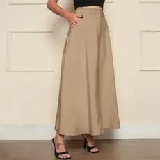 Saia Longa Alfaiataria Moda Evangélica Elegante Cintura Alta com 1 botão