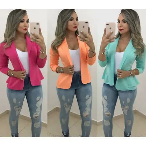 Blazer Feminino em Neoprene Casaco curto Varias Cores com babado Terninho Social aberto