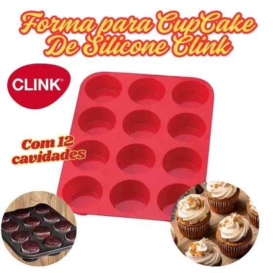 Forma De Silicone Clink 150G CupCake Bolo 29x23Cm 12 Cavidades Doces Multicolorido Molde