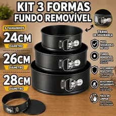 Kit 3 Formas De Fundo Removivel 24cm 26cm 28cm Para Doces Bolos Tortas Cozinha Em Aluminio