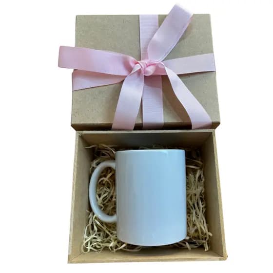 Caixa Para Caneca 325ml 15x13x10 MDF Cru - Acompanha laço + Palha