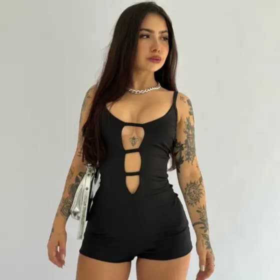 Macaquinho feminino academia suplex poliamida PP ao GG com decote