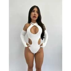 Body feminino poliamida verão tecido duplo com manga Branco
