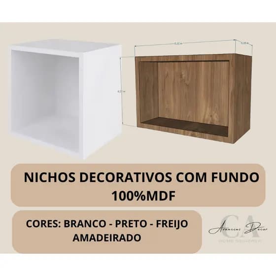 NICHO DECORATIVO EM 100% MDF COM FUNDO - FREIJO - PRETO - BRANCO