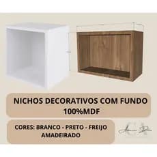 NICHO DECORATIVO EM 100% MDF COM FUNDO - FREIJO - PRETO - BRANCO