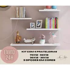 *Kit 4 Prateleiras 100% MDF* , com Suporte Nicho Decoração Sala Cozinha Banheiro Quarto 15mm*