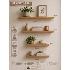Kit 4 Prateleiras em MDF, com Suporte Nicho Decoração Sala Cozinha Banheiro Quarto 15mm