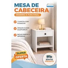 🛏️ Mesa de Cabeceira Branca Moderna com Gaveta 54x37x30 em 100%MDF - CRIADO MUDO - APOIO LATERIAL - MESA LATERAL