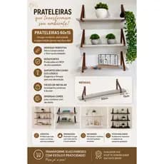 Prateleira Decorativa MDF 60x15cm com Suportes em Couro Sintético | Nicho Suspenso para Sala, Quarto e Hall de Entrada