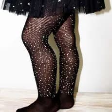 Meia Arrastão Com Strass Infantil, Meia Arrastão de Brilho Para Menina Promoção
