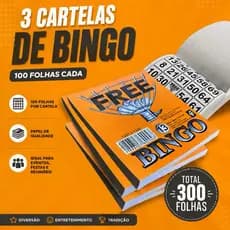 KIT 3 CARTELAS PARA BINGO COM 100 FOLHAS CADA 8cm x 10cm FREE