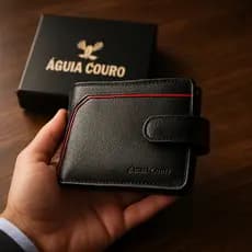Carteira de couro masculina com fecho completa couro legítimo diversos compartimentos presente homem