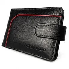 Carteira masculina couro legítimo com fecho de botão completa couro macio diversos compartimentos