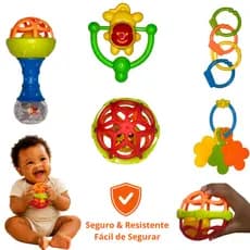Kit 8 Peças Brinquedo Bebe Mordedor Chocalho Sensorial Macio Anatomico Silicone Seguro Flexivel