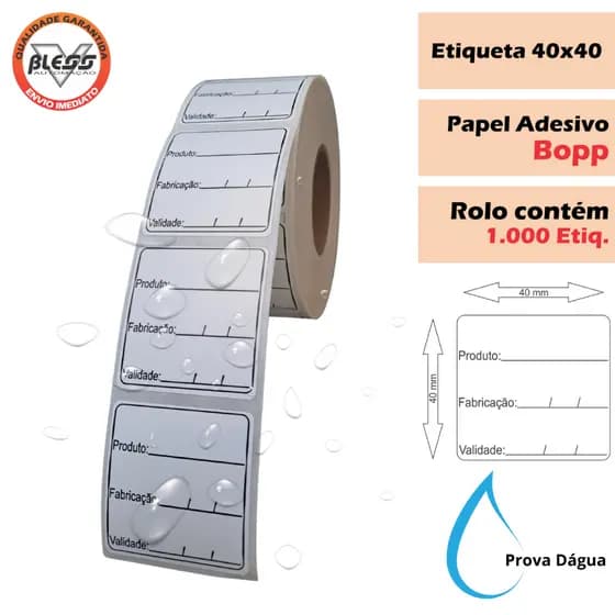 1 Mil Etiqueta BOPP 40x40 Validade Manipulação Anvisa