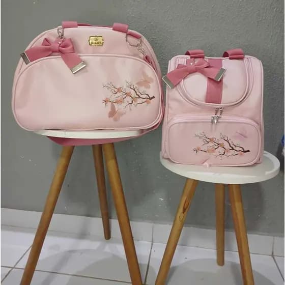 Kit de Bolsa Maternidade Bordado, Kit 2 Peças Mochila 2 Em 1 Conjunto Mamãe e Bebê