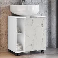 Gabinete para Banheiro Pequin Branco Marmorizado - Móveis Bechara