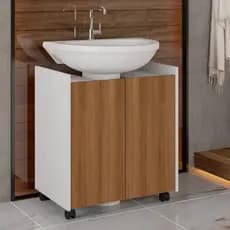 Gabinete para Pia de Coluna de Banheiro  Naturale com Branco - JD Móveis