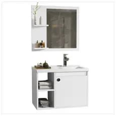 CONJUNTO GABINETE COM ESPELHEIRA E CUBA PARA SEU BANHEIRO NA COR BRANCO E PRETO