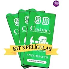 KIT 3 Películas IPhone Cerâmica Frontal Flexível 3D/9D Para Todos Modelos de IPhone