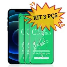 Kit 3 Películas Ceramica IPhone 3D/9D 11 16 14 15 13 12 XR 15 Pro Max 7 Plus Gel Flexivel Frontal