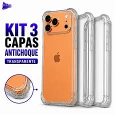 Kit 3 Capas Transparente Antichoque TPU Cantos Reforçados iPhone 11 12 13 14 15 16 17 Pro Max